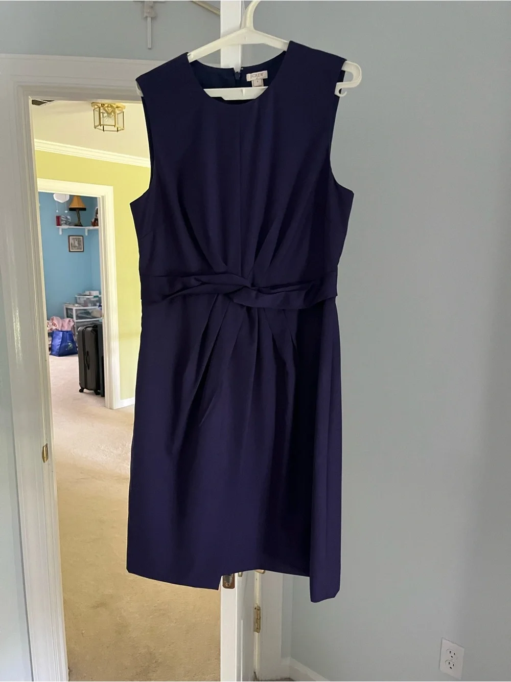 J. Crew Navy/Purple Sleeveless Twist-Front Midi Dress